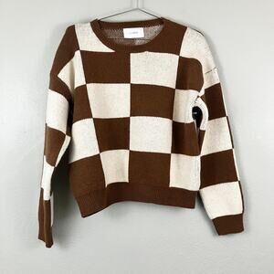 Six/Fifty Sweater Womens S Checkered Twee Cottagecore Academia Retro Casual